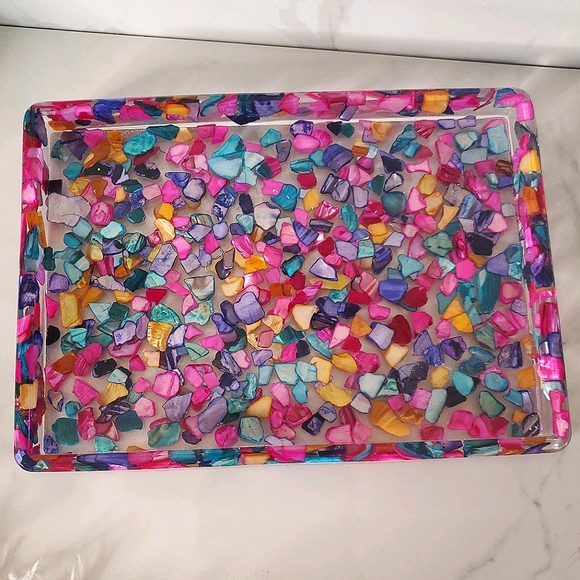 Pink shell mosaic resin vanity tray handmade